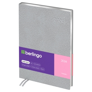 Ежедневник датированный 2024г., А5, 184л., кожзам, Berlingo "Metallic", сер. срез, серебряный металлик