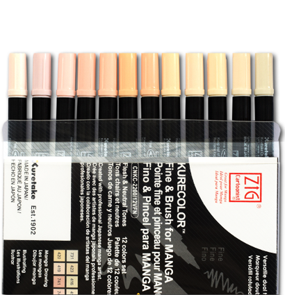 Купить набор маркеров-брашпенов ZIG Kurecolor Fine & Brush 12 Set Flesh Neutral (телесные) в магазине маркеров и товаров для скетчинга ArtCraft.Space