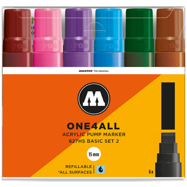Molotow Набор маркеров ONE4ALL 627HS Basic-Set 2 6 шт 200460 15 мм