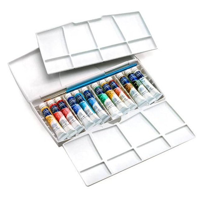 Акварель Cotman Winsor&Newton Painting Plus в наборе 24 цвета в тубах и кисть купить в магазине ArtCraft.Space с доставкой