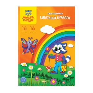 Цветная бумага офсетная А4, Мульти-Пульти, двустор., 16л., 16цв., в папке, "Приключения Енота"