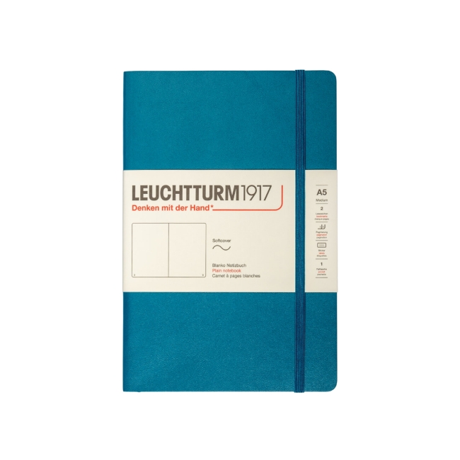 Блокнот Leuchtturm1917 Classic A5 (14.5x21см.) 80г/м2 - 123 стр. нелинованный, мягкая обложка, цвет: Тихоокеанский Зеленый