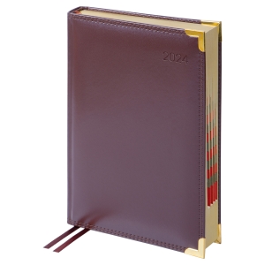 Ежедневник датированный 2024г., А5, 184л., Delucci, Гладкая кожа, зол. срез, коричневый