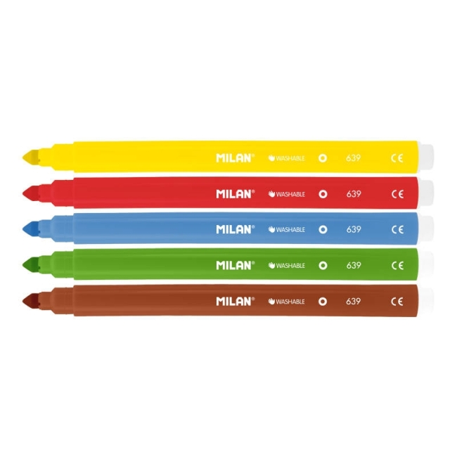 Набор фломастеров MILAN  5 цветов на водной основе легкосмываемые в картонной упаковке с европодвесом
