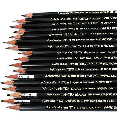 Набор чернографитных карандашей Tombow MONO 100 Drawing Pencil, 12 штук (твердость 4H - 6B) купить в художественном магазине ArtCraft.Space с доставкой по РФ и СНГ