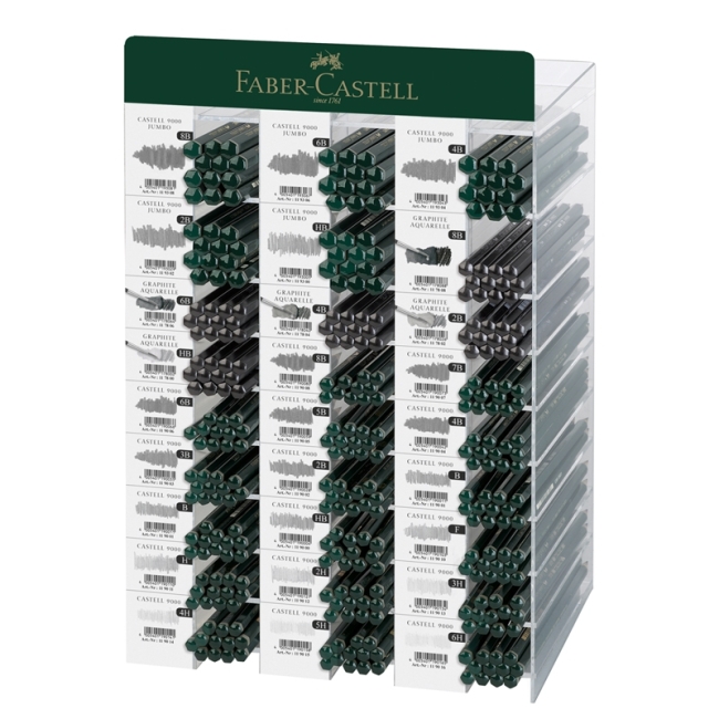 Дисплей c карандашами Faber-Castell "Сastell 9000",  324 шт., 8B-6H, ч/г, утолщен ч/г, акварель ч/г