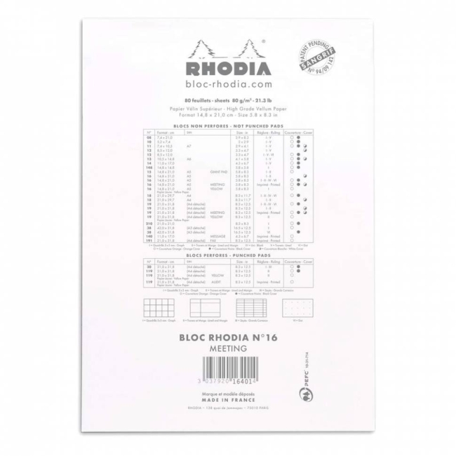Ежедневник Rhodia Basics, 210х318 мм, белый, мягкая обложка, линия, 80л, белый, микроперф., 80г/м2,,