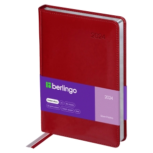 Ежедневник датированный 2024г., А5, 184л., кожзам, Berlingo "Silver Pristine", сер. срез, красный