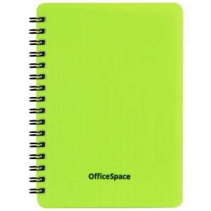 Записная книжка А6 60л., на гребне OfficeSpace "Neon", салатовая пластиковая обложка