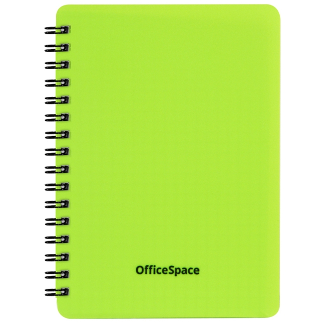 Записная книжка А6 60л., на гребне OfficeSpace "Neon", салатовая пластиковая обложка