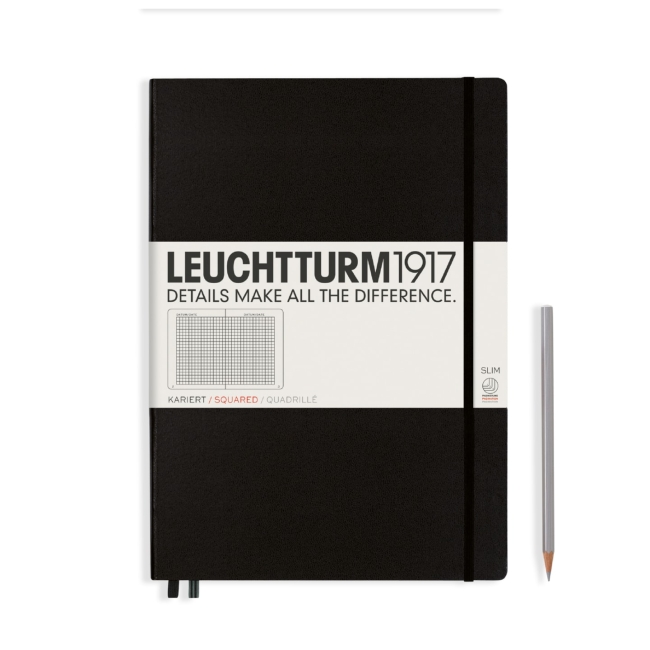 Блокнот Leuchtturm1917 Master Slim A4+ (22.5x31.5см.), 100г/м2 - 123 стр. в клетку, твердая обложка, цвет: Черный