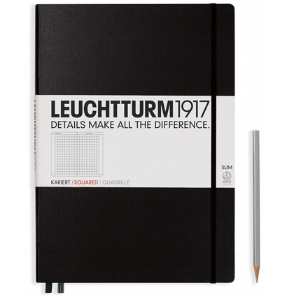 Блокнот Leuchtturm1917 Master Slim A4+ (22.5x31.5см.), 100г/м2 - 123 стр. в клетку, твердая обложка, цвет: Черный