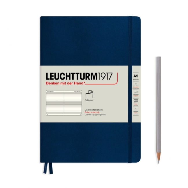 Блокнот Leuchtturm1917 Classic A5 (14.5x21см.) 80г/м2 - 123 стр. в линейку, мягкая обложка, цвет: Синий Неви