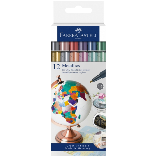 Набор маркеров для декорирования Faber-Castell "Metallics" 12цв., металлик, пулевидный, 1,5мм, европодвес