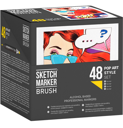 Набор маркеров Sketchmarker Brush / Скетчмаркер Браш "Pop Art Style - Поп Арт" 48 цветов в кейсе купить в фирменном магазине маркеров ArtCraft.Space с доставкой по РФ и СНГ