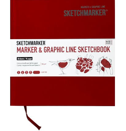Скетчбук Sketchmarker Marker & Graphic Line универсальный бордовый с твёрдой обложкой 16х16 см / 48 листов / 180 гм купить в магазине ArtCraft.Space