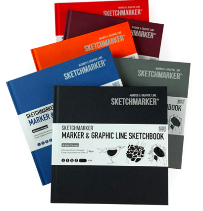 Скетчбук Sketchmarker Marker & Graphic Line универсальный бордовый с твёрдой обложкой 16х16 см / 48 листов / 180 гм купить в магазине ArtCraft.Space