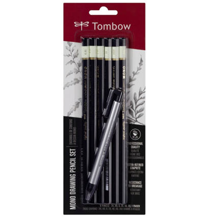 Купить набор карандашей для скетчинга Tombow Mono Drawing Pencil Set 6шт (графит) + Ластик -ручка в интернет-магазине товаров для скетчинга и рисования ArtCraft.Space
