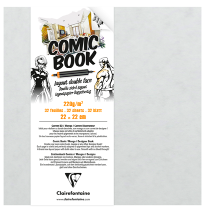 Скетчбук для маркеров двусторонняя бумага Comic Book ClaireFontaine склейка 22 х 22 см / 32 листа / 220 гм купить в магазине ArtCraft.Space