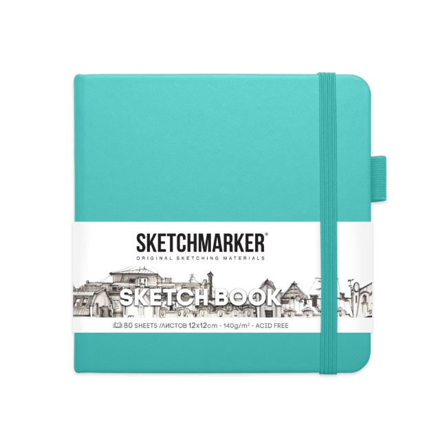 Блокнот для зарисовок Sketchmarker 140г/кв.м 12*12см 80л твердая обложка Аквамарин