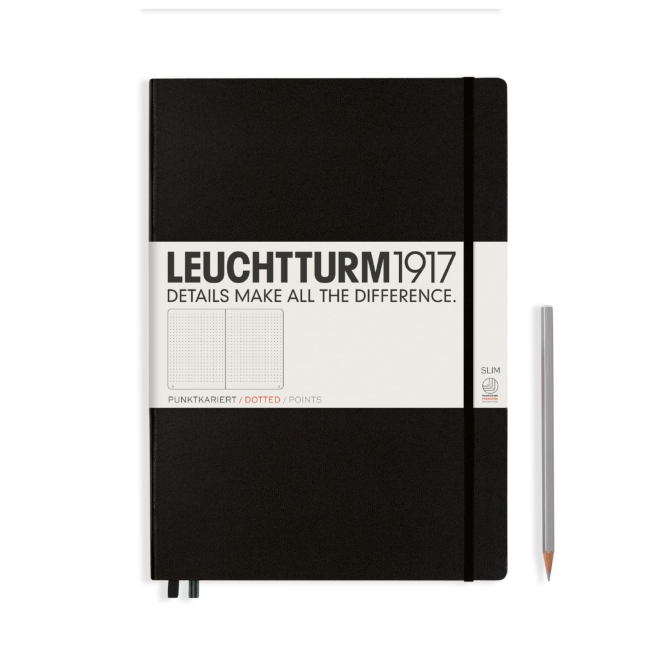 Блокнот Leuchtturm1917 Master Slim A4+ (22.5x31.5см.), 100г/м2 - 123 стр. в точку, твердая обложка, цвет: Черный