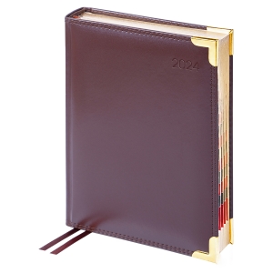 Ежедневник датированный 2024г., А6, 184л., Delucci, Гладкая кожа, зол. срез, коричневый