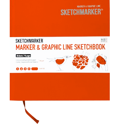 Скетчбук Sketchmarker Marker & Graphic Line универсальный оранжевый с твёрдой обложкой 16х16 см / 48 листов / 180 гм купить в магазине ArtCraft.Space