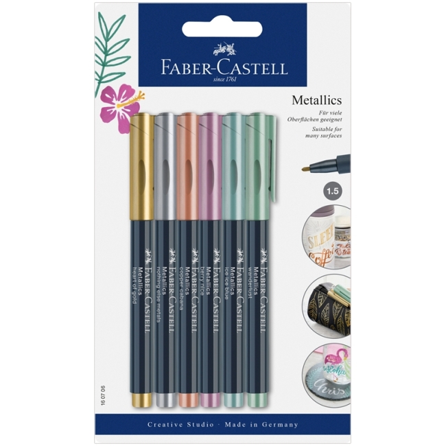 Набор маркеров для декорирования Faber-Castell "Metallics", 6 цв, металлик, пулевидный, 1,5мм, блистер