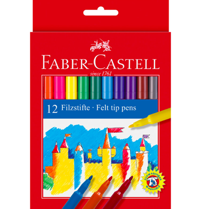 Фломастеры Faber-Castell смываемые с ткани 12 цветов с круглым наконечником купить в магазине маркеров и товаров для скетчинга ArtCraft.Space с доставкой по РФ и СНГ