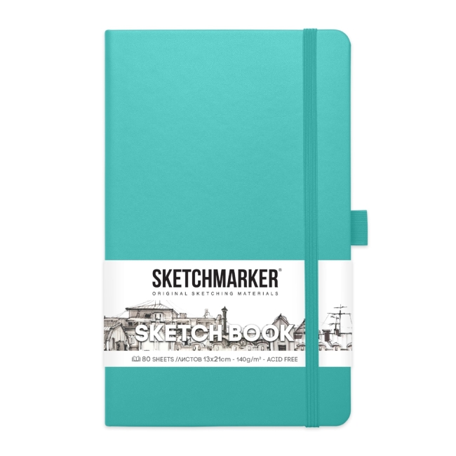 Блокнот для зарисовок Sketchmarker 140г/кв.м 13*21см 80л твердая обложка Аквамарин