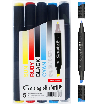 Набор спиртовых маркеров для рисования Graph'It Classic Basic 5 штук (базовые) купить в фирменном магазине маркеров ArtCraft.Space с доставкой по РФ и СНГ