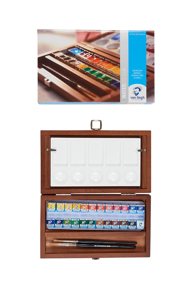 Акварель Van Gogh Royal Talens Галерея набор 24 кюветы в деревянном кейсе купить в художественном магазине ArtCraft.Space с доставкой по всему миру