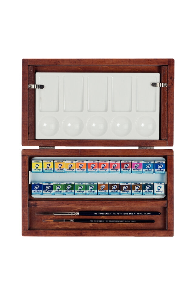 Акварель Van Gogh Royal Talens Галерея набор 24 кюветы в деревянном кейсе купить в художественном магазине ArtCraft.Space с доставкой по всему миру