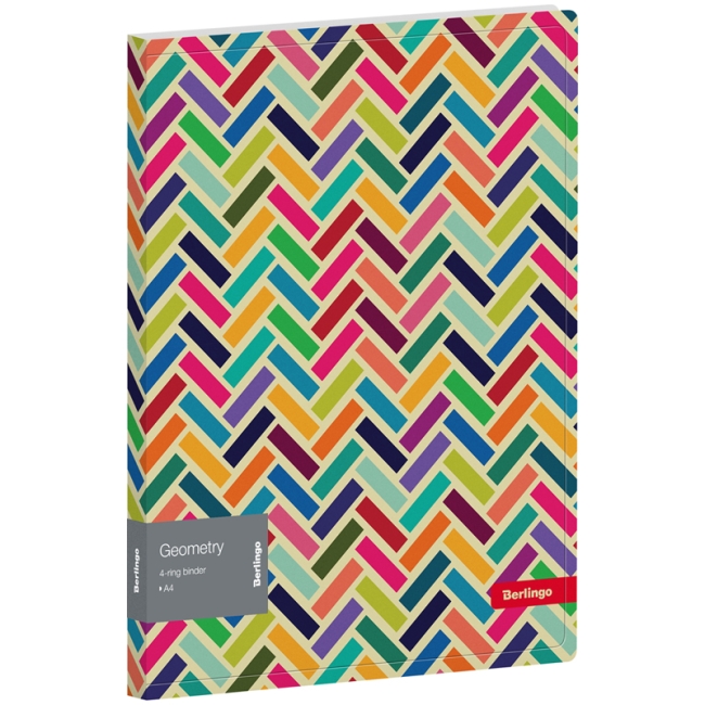 Папка на 4 кольцах Berlingo "Geometry", 24мм, 600мкм, D-кольца, с внутр. карманом, с рисунком Папка на 4 кольцах Berlingo "Geometry", 24мм, 600мкм, D-кольца, с внутр. карманом, с рисунком