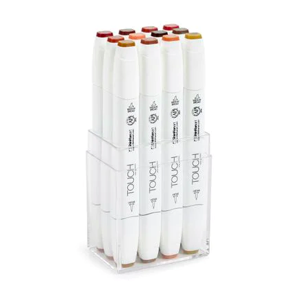 Набор спиртовых маркеров Touch Brush 12 "Древесные цвета" с двумя наконечниками в кейсе купить в художественном магазине ArtCraft.Space с доставкой по РФ и СНГ