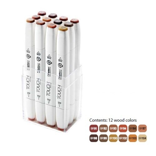 Набор спиртовых маркеров Touch Brush 12 "Древесные цвета" с двумя наконечниками в кейсе купить в художественном магазине ArtCraft.Space с доставкой по РФ и СНГ
