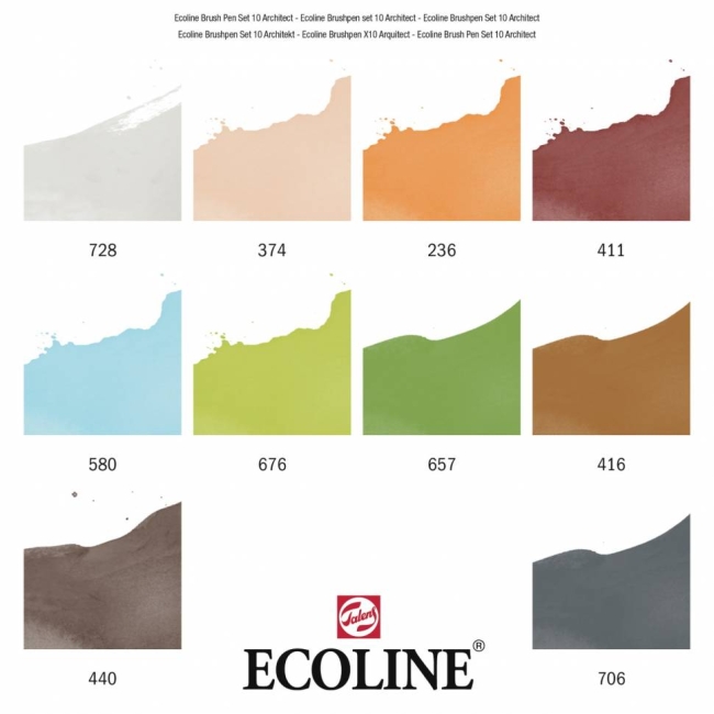 Акварельные маркеры Ecoline Brush Pen в наборе 10 цветов "Архитектура" купить в художественном магазине ArtCraft.Space