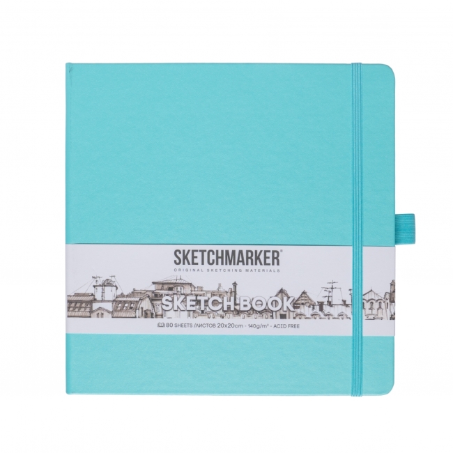 Блокнот для зарисовок Sketchmarker 140г/кв.м 20*20cм 80л твердая обложка Аквамарин