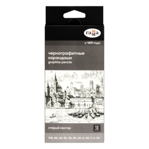 Набор карандашей ч/г Гамма 12шт., 10B-2H, картон. упаковка, европодвес