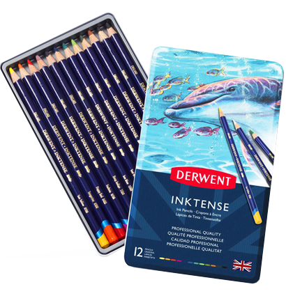 Набор акварельно-чернильных карандашей Derwent Inktense 12 цветов в кейсе купить в фирменном магазине для художников ArtCraft.Space с доставкой по РФ и СНГ