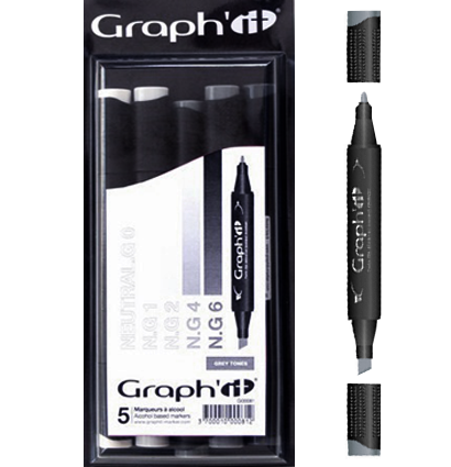 Набор спиртовых маркеров для рисования Graph'It Classic Greys 5 штук (серые оттенки) купить в фирменном магазине маркеров и альбомов ArtCraft.Space с доставкой по РФ и СНГ