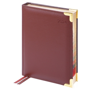 Ежедневник датированный 2024г., А6, 184л., Delucci, Фактурная кожа, зол. срез, коричневый