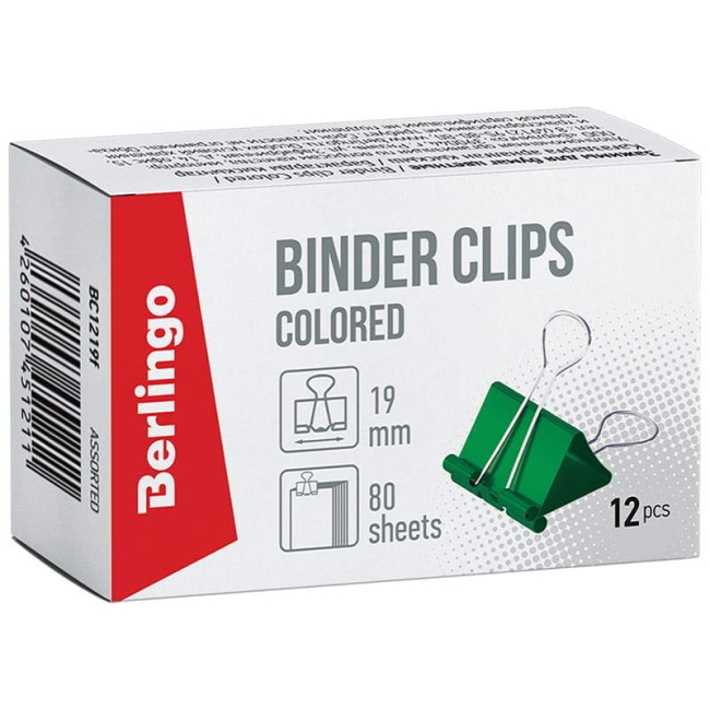 Зажимы для бумаги или скетчбука Berlingo 12 штук размер 19 мм (разноцветные) купить в магазине ArtCraft.Space с доставкой по всему миру