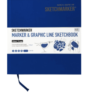 Скетчбук SKETCHMARKER MARKER & GRAPHIC LINE 180г/м.кв 163х163мм 48л твердая обложка цв.синий,