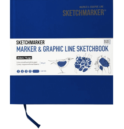 Скетчбук Sketchmarker Marker & Graphic Line универсальный синий с твёрдой обложкой 16х16 см / 48 листов / 180 гм купить в магазине ArtCraft.Space