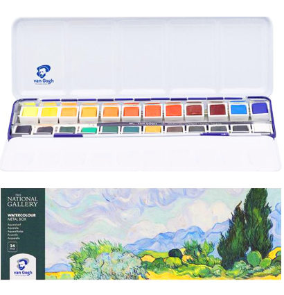 Набор акварели Van Gogh Metal Box 24 цвета в металическом кейсе с кистью Ван Гог купить в художественном магазине ArtCraft.Space с доставкой по РФ и СНГ