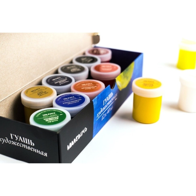 Набор гуашевых красок Малевичъ для рисования 12 цветов в банках 40 мл купить в художественном магазине ArtCraft.Space с доставкой по всему миру Набор гуашевых красок Малевичъ для рисования 12 цветов в банках 40 мл купить в художественном магазине ArtCraft.Space с доставкой по всему миру