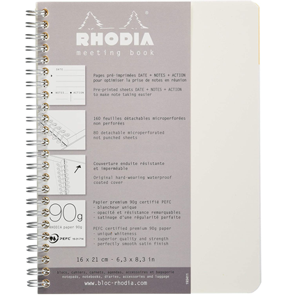 Ежедневник Rhodia Classic, 160х210 мм, белый, мягкая обложка, линия, 80л, белый, микроперф., 90г/м2,,