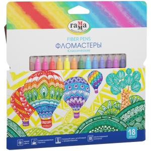 Фломастеры Гамма "Классические", 18цв., смываемые, картон. упаковка, европодвес