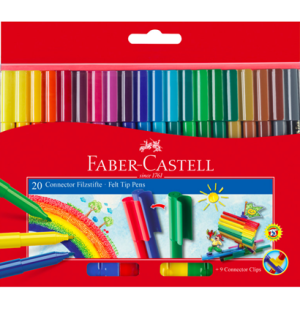 Фломастеры Faber-Castell "Connector", 20цв., смываемые, соединяемые колпачки, картон, европодвес